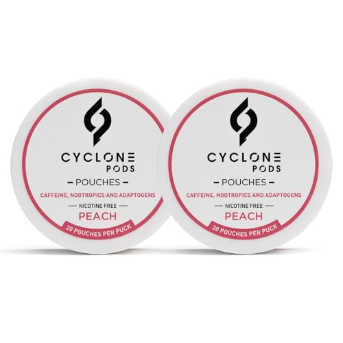 CYCLONE PODS Peach Caffeine Pouches 50mg, Nicotine-Free Nootropic (2 Pack)