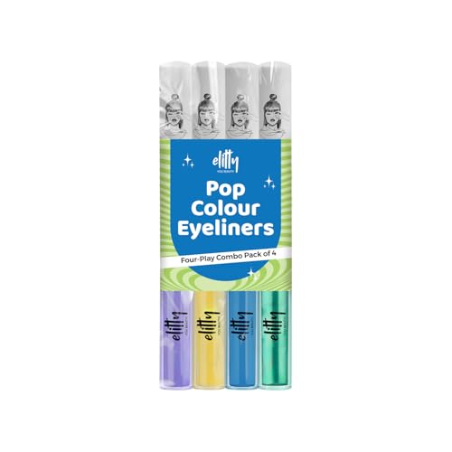 Image of Elitty Four Play Pop Colour Waterproof Liquid Eyeliner Combo | Matte Shades (Yellow, Lilac, Light Blue) & Metallic Shades (Emerald Green) | Lasts Upto 12 Hrs | 1 ML Each