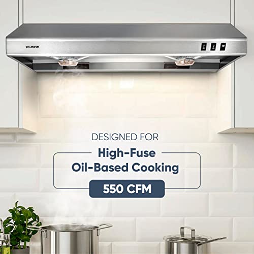 Pacific 30'' Economy Under Cabinet Range Hood, Stainless Steel, Cfm550, 2-Speed Settings, Rocker Switch, Filter-Less Design, Affordable Hood Great For Builders And Landlord #TOP24