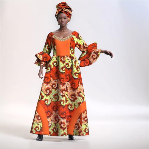 Image of iooiooi Womens African Print Party Maxi Dress Ankara Long Dress & Headwrap