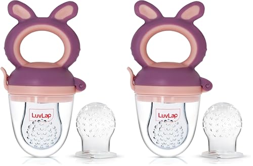 Image of LuvLap Silicone Food /Fruit Nibbler with Extra Mesh, Soft Pacifier /Feeder, Teether for Baby, Infant, Bunny Violet & Pink (Pack of 2)