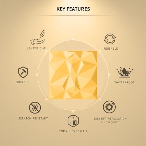 Image of Kayra Decor 3D Wall Panels Diamond Design - Yellow Color | 19.7 inch x 19.7 inch (Pack of 12) - Covers 107.60 Sq. Ft | Premium Home & Office Wall Decoration