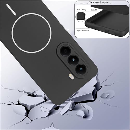 Image of Silicone Back Cover Case for OnePlus Nord CE6 Lite | Soft Micro-Fibre Lining Inside | Magsafe Print On Back Side Camera Protection Bump | Shockproof Case for (Black)
