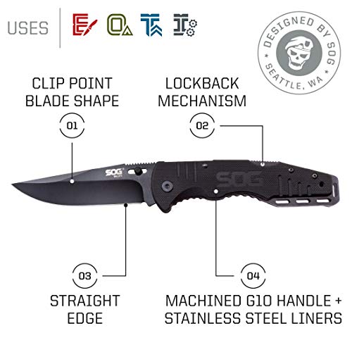 Sog Folding Pocket Knife – Salute Tactical Knife, Edc Knife, Tactical Folder Knife, Work Knife, 3.63 Inch Black Pocket Knife With Thumbstud (Ff11-Cp) #TOP1