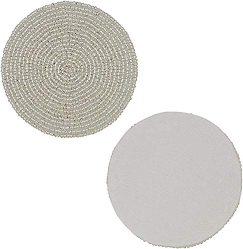 Kpavir Silver Decor Indian Handmade Beaded Coffee Tea Placemat 4 Inches Set Of 6 #TOP2