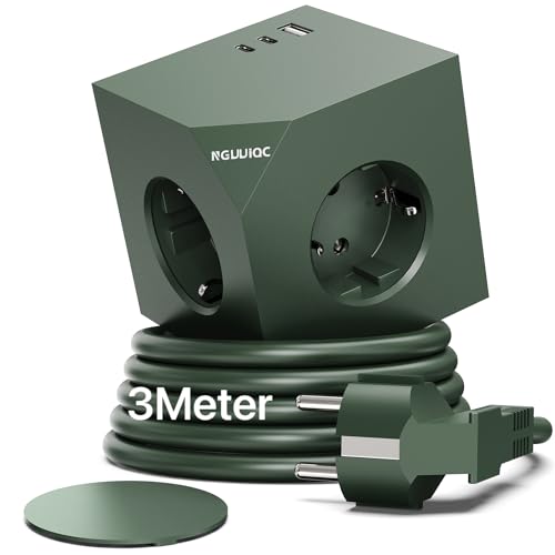 PD20W Cube Multiprise Magnétique avec 1 USB A et 2 USB C, 6 en 1 Multiprise 3 Prises, Multiprise Power Cube, Câble de 3m pour la Maison/Le Bureau, Vert