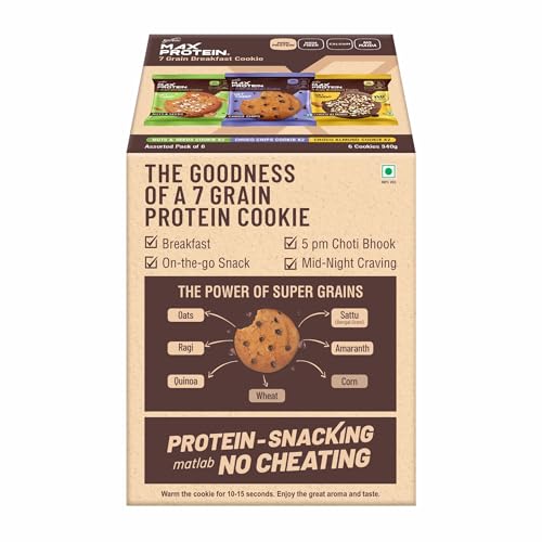 Image of RiteBite Max Protein Assorted Cookies with 10g Protein, 4g Fiber | No Maida, GMO Free, No Preservatives | 7 Grain Breakfast Cookies, 55g (Pack of 6)