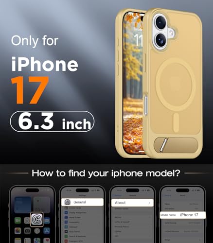 Image of Designed for iPhone 17 Case, [Built-in Invisible Kickstand][Compatible with MagSafe][Military Grade Shockproof] Slim Translucent Matte Phone Case 6.3 inch (Light Brown)