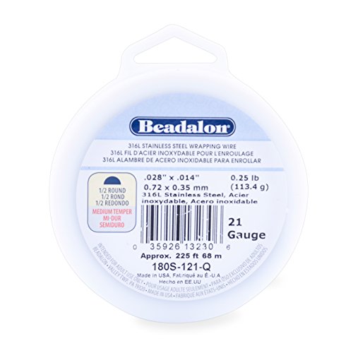 Beadalon 316L Stainless Steel Wrapping Wire, Half Round, 21 Gauge, 225 Feet, 1/4 Pound #TOP10