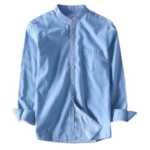 Chemise en jean homme à manches longues USTZFTBCL avec un col mandarin confortable