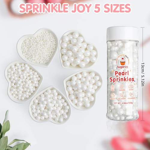 Image of Edible White Pearl Sprinkles for Cake Decorating,130g,Edible Pearl Sugar Mix Size,Baking Candy Decorations,Cupcake Toppers,Cookie Donuts Ice Cream Dessert Decorating,Wedding Birthday Party Supplies