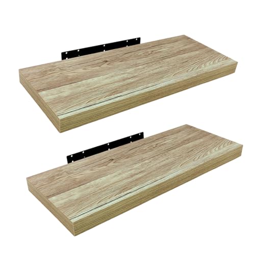 HERSIG - Pack de 2 Estantes de Pared Flotantes Roble Oscuro Baldas para Baño o Dormitorio Fijación Oculta y Resistente de hasta 10 kg - 60x23,5 cm
