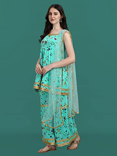 Image of VredeVogel Fox Georgette Printed Sharara Set With Embroidered Fabric Net Based Dupatta For Women's