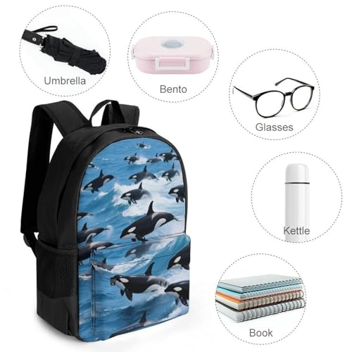 Supdreamc Shoulder Book Bags Anti-Theft Multipurpose Big Capacity Bookbag - Killer Whales Orcas Ocean Sea Animals Travel Hiking Backpack With Smooth Zippers4