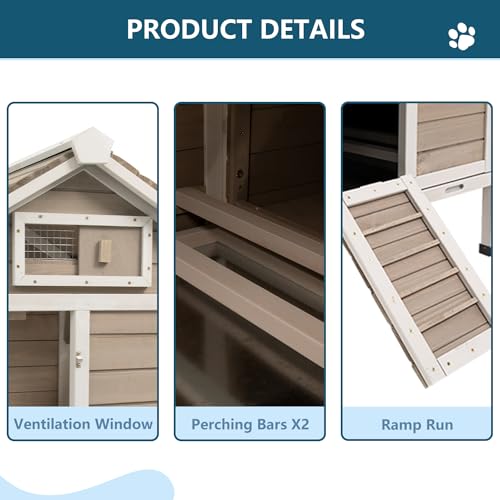 Ketive Chicken Coop Chicken House Outdoor With Removable Trays, Wooden Rabbit Hutch Poultry Cage With Nesting Box thumb #6