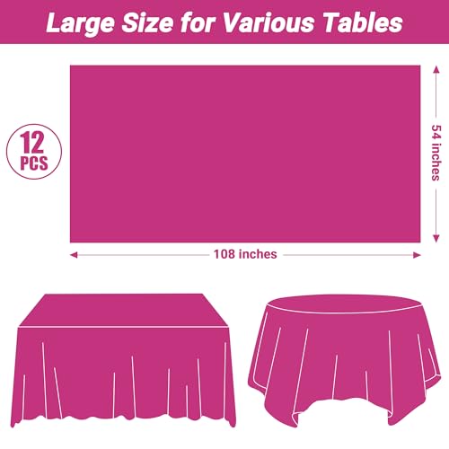Image of 12 PCS Rose Red Disposable Tablecloth, Rectangle Plastic Table Cover, Elegant Smooth Table Cloth, 54 X 108 IN Hot Red Disposable Tablecloth for Birthday Parties, Weddings, Picnics, and Outdoor Events