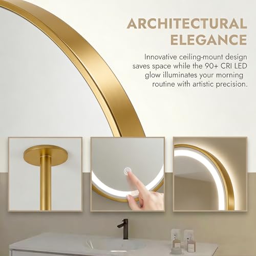 Miroir de coiffeuse ovale suspendu en métal doré chic - 7