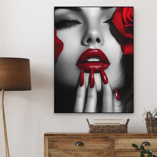 Affiche murale femme aux lèvres rouges 40x60cm avec cadre intérieur BMGKYAGL