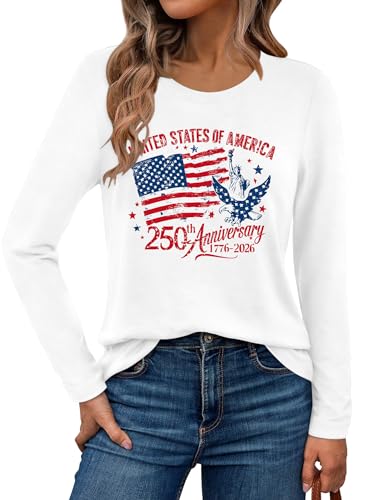 250 Anniversary USA Shirt Women Patriotic 4th of July T Shirt American Flag Long Sleeve 250th Birthday America Tee Tops