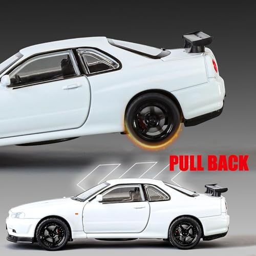 Image of PLUSPOINT Diecast Metal Skyline GTR-R34 P.Walker Edition Sports 1:24 Scale Simulation Model Alloy Metal Pull Back Toy car for Kids with Openable Doors & Light, Music Toy Vehicle for Kids, Adults