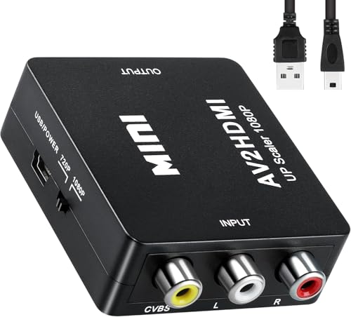 Adaptador euroconector a hdmi AV to HDMI, 1080P con Cable de Alimentación para Wii, PS2, GameCube, VHS, Camara, Laptop, DVD, Proyector