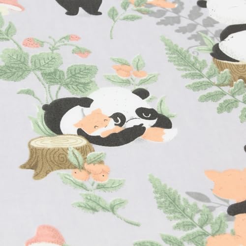 Kinderstoff Baumwolle Meterware 160 cm – Panda & Fuchs Wald Motiv auf Grau – Baumwollstoff schadstoffgeprüft – Stoff Tiere für Kinderbettwäsche, Kleidung & Deko