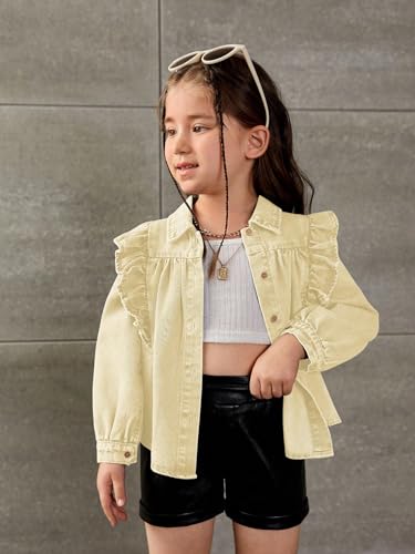 WDIRARA Toddler Girl's Ruffle Trim Collared Long Sleeve Button Up Denim Shirt Jacket4