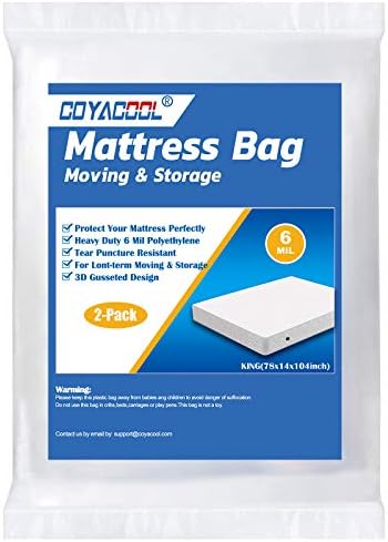 COYACOOL King Mattress Bags for Moving Storage 2 Pack - 6 Mil Heavy Duty -Tear and Puncture Resistant Plastic Mattress Protector Bag for Disposal - Super Thick Mattress Cover for Moving