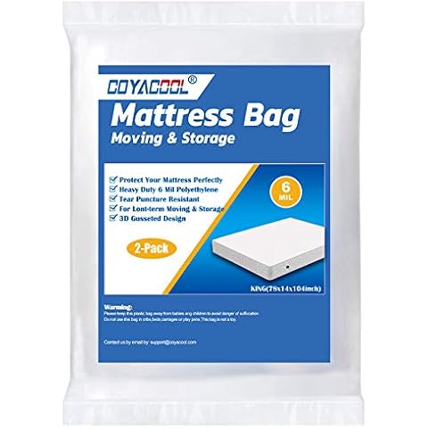 COYACOOL King Mattress Bags for Moving Storage 2 Pack - 6 Mil Heavy Duty -Tear and Puncture Resistant Plastic Mattress Protector Bag for Disposal - Super Thick Mattress Cover for Moving Cover