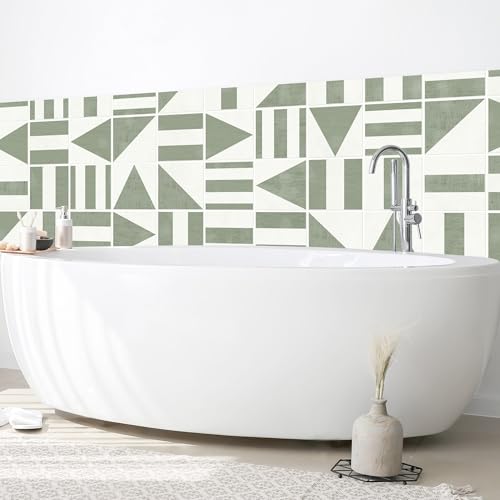 micasia Wandverkleidung Bad selbstklebend wasserfest Muster fugenlos Wandpaneel - made in Germany - Geometrisch Hartfolie matt grün Badrückwand Fliesenoptik Abstrakt statt Fliesen 1275 (150x50cm)