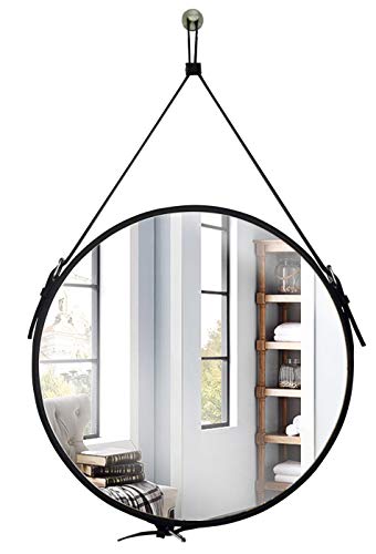 HofferRuffer Decorative Hanging Mirror, Round Hanger Mirror, Strap Wall Mirror, Mirrors with Silver
