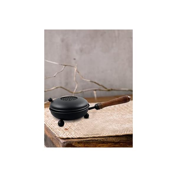 Black iron incense burner with wooden handle and folding lidpremium 472 inch diameter censer for burning incense and herbs on charcoalelegant and durable design for aromatherapy  urban country home decor