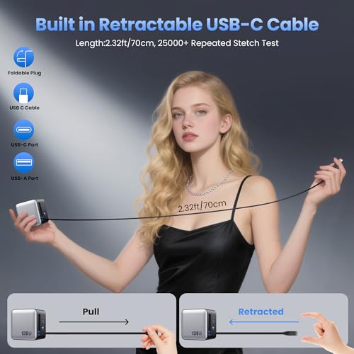 Image of 130W USB C Wall Charger,GaN III 3-Port Fast Charging Station,PD QC Foldable Charger Block Portable 65W USB C Laptop Adapter for MacBook Pro /Air,iPad Pro,Galaxy S23,Dell XPS,iPhone 16