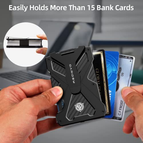 Minimalist Wallet For Men- Slim Aluminum Metal Money Clip Wallet With Clear Id Card Holder, Carbon Fiber Wallet, Rfid Blocking,Holds Up 15 Cards With Cash Clip,Ultra-Thin Tactical Wallet-Black #TOP4