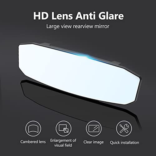 Cueclue Pack-1 11.5In X 3.3In Panoramic Rear View Mirror, Curved Anti Glare Reversing Mirror, Interior Clip-On Wide Angle Rear View Mirror For Car Suv Truck Boat (Transparent) #TOP2