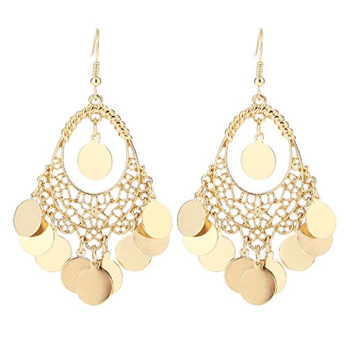 BaubleStar Disc Earrings Chandelier Coin Dangle Tassel Earrings Vintage Bohemian Drop Fashion Jewelry for Women