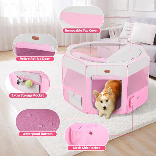 Image of Seiyierr Dog Playpen, Portable Pet Play Pen Foldable Carrying Case, Puppy Pens Outsid for Small Cat Indoor /Outdoor, Removable Mesh Shade Cover