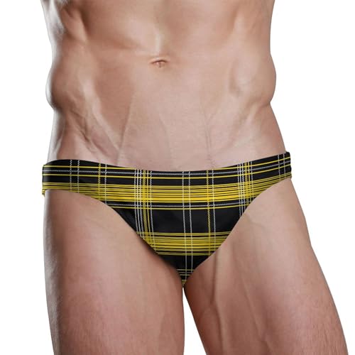 Black and Yellow Buffalo Check Plaid Swim Briefs for Men Swimsuit Bikini Swimwear S B04039432