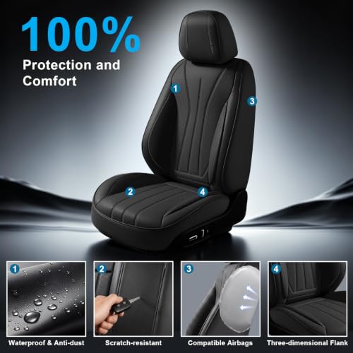 Image of Car Seat Covers Full Set for Toyota Avalon 2000-2022, Black | Custom Nappa Leather with Full Coverage Waterproof and All-Season Comfort, Designed for Daily Family Use & Pet Scratches