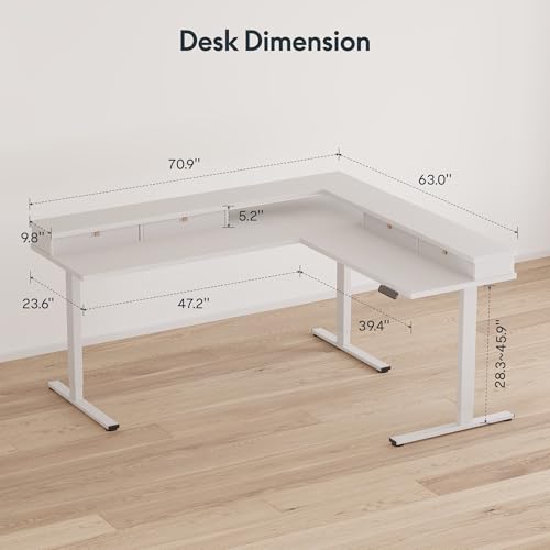 Image of SANODESK 71x63 Electric L-Shaped Corner Standing Desk with 4 Drawers