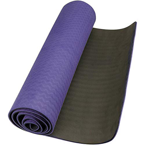 Image of IRIS TPE Fitness Non-Slip Double Sided Mat for Hot Yoga Pilate Gymnastics (72 inch x 24 inches x 6 mm, Light Purple and Black)