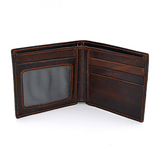 Mens Brown Genuine Leather Wallet with Credit Card Holder Dragon Pattern S3