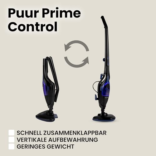 Zeegma Dampfmopp Handdampfreiniger Puur Prime Control 13 in 1 Düsenset für Böden, Teppiche, Fliesen, Fugen, Fenster, Stoffe, reinigungsmittelfreie Reinigung, zusammenklappbar, 1500 W, 400 ml