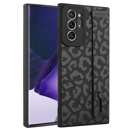 Image of Compatible with Samsung Galaxy Note 20 Ultra Case with Strap Wrist | Cheetah Print Shockproof Soft TPU Protective Cover for Women Girls, Slim Anti Scratch Case 6.9 Inch, Black