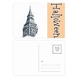 Bell Tower Landmark Sketch Halloween Postal Set Gracias Card Mailing Side 20pcs