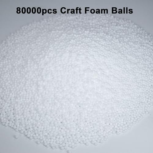 FOONEA 80,000 Pieces Foam Beads for Slime, White Polystyrene Beads for DIY Craft, Party Decoration (0.08-0.12 in)
