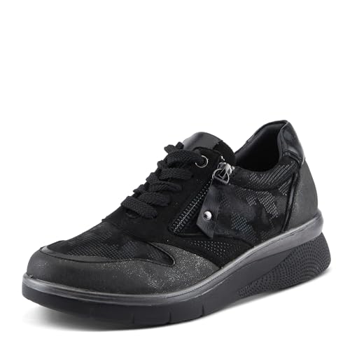 Flexus Women's WYCLEF Platform Sneakers with Metallic Camouflage Print, Zipper Closure, and Comfortable Fit