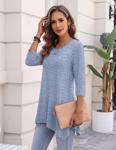 Image of Zeagoo Womens Tops 3 /4 Sleeve Loose Fit Dressy Tunics Plus Size Boho Shirts