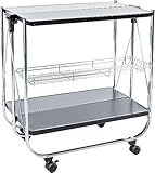 Iris Ohyama, Servicio de cocina, almacenamiento, 2 estantes, 1 cesta de almacenamiento, con ruedas, cocina, sala de estar - Kitchen Wagon CW-005 - Negro