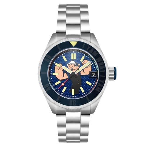 Image of Spinnaker Men's 45mm Piccard Automatic Popeye Forearm Fury Limited Edition Buoy Blue Watch with Solid Stainless Steel Bracelet SP-5173-22